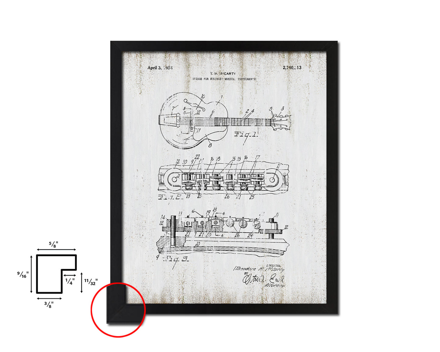 Guitar Stringed Musical Instruments Music Vintage Patent Artwork Black Frame Gifts