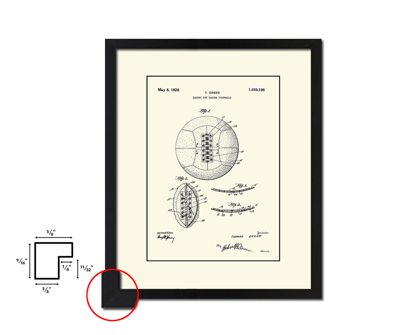 Soccer Ball Sports Vintage Patent Artwork Black Frame Print Gifts