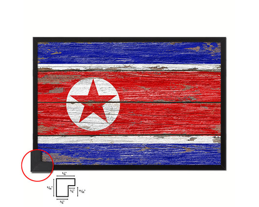 North Korea Country Wood Rustic National Flag Wood Framed Print Wall Art Decor Gifts