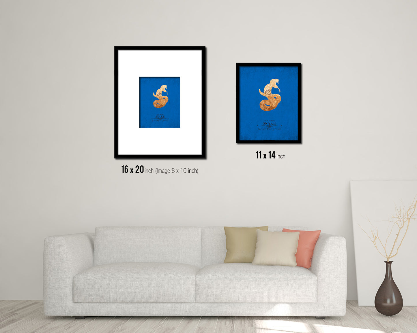 Snake Chinese Zodiac Character Black Framed Art Paper Print Wall Art Decor Gifts, Blue