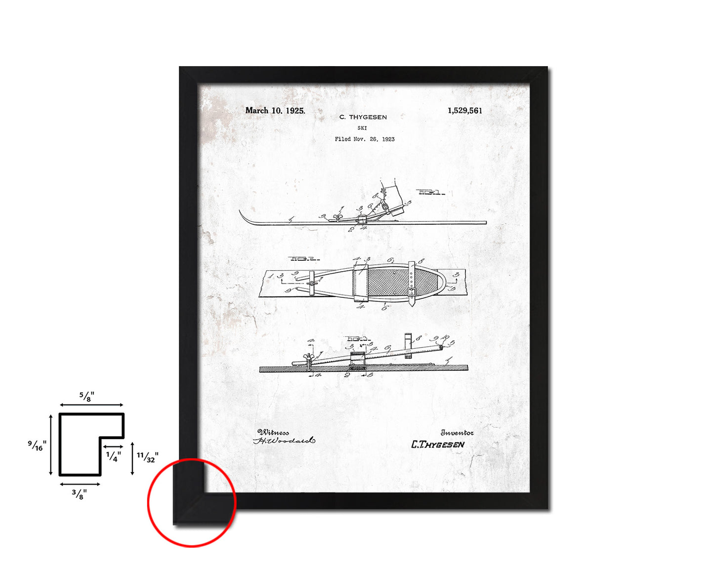 Ski Sports Vintage Patent Artwork Black Frame Print Gifts