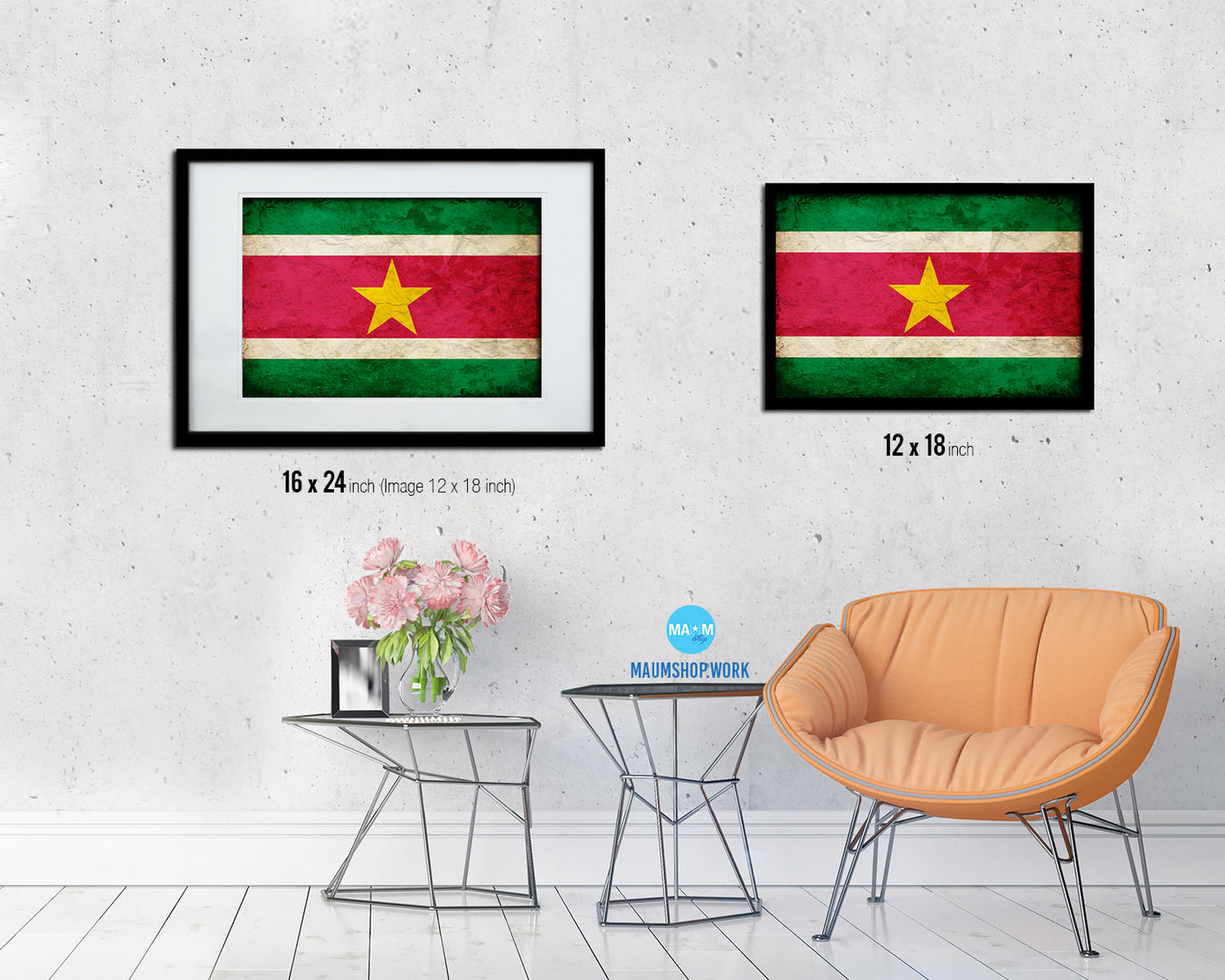 Suriname Country Vintage Flag Wood Framed Print Wall Art Decor Gifts