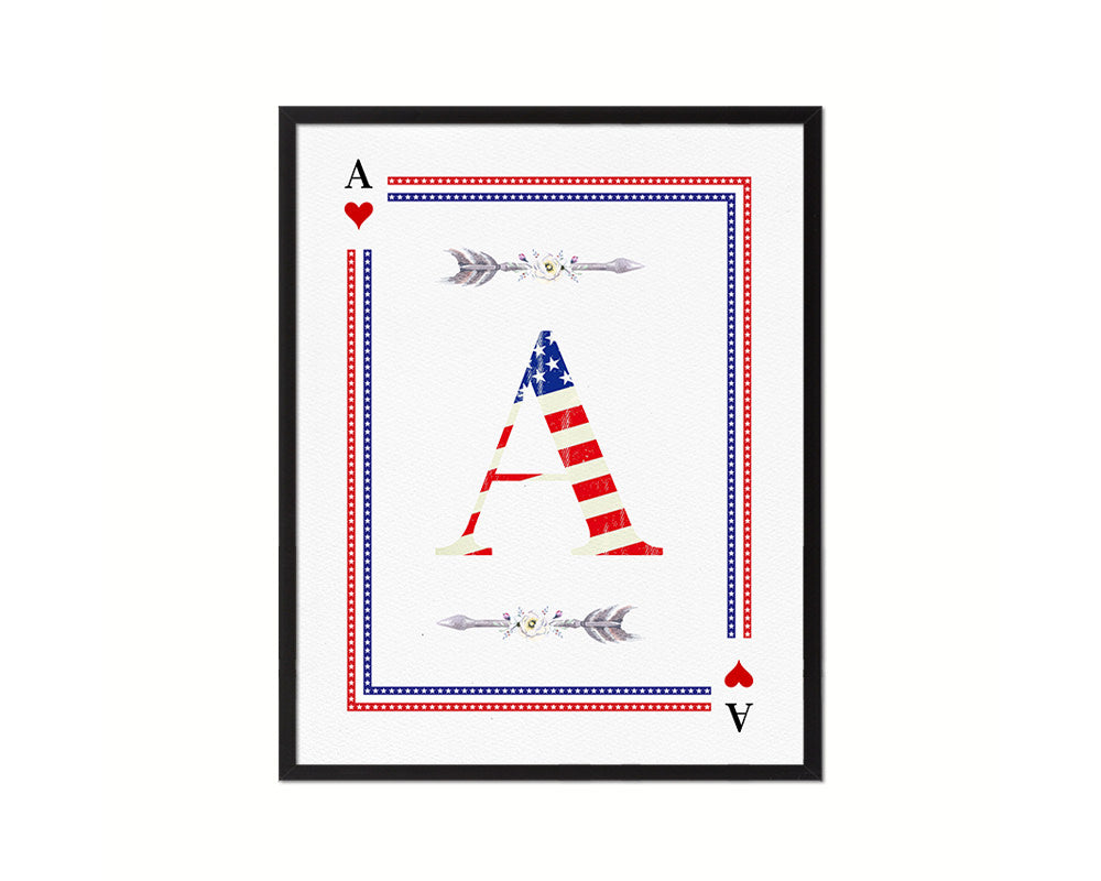 Letter A Custom Monogram Card Decks Heart American Flag Framed Print Wall Art Decor Gifts