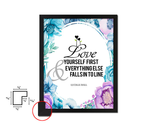 Love yourself first Quote Boho Flower Framed Print Wall Decor Art