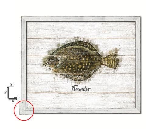 Flounder Fish Framed Prints Modern Restaurant Sushi Bar Watercolor Wall Art Decor