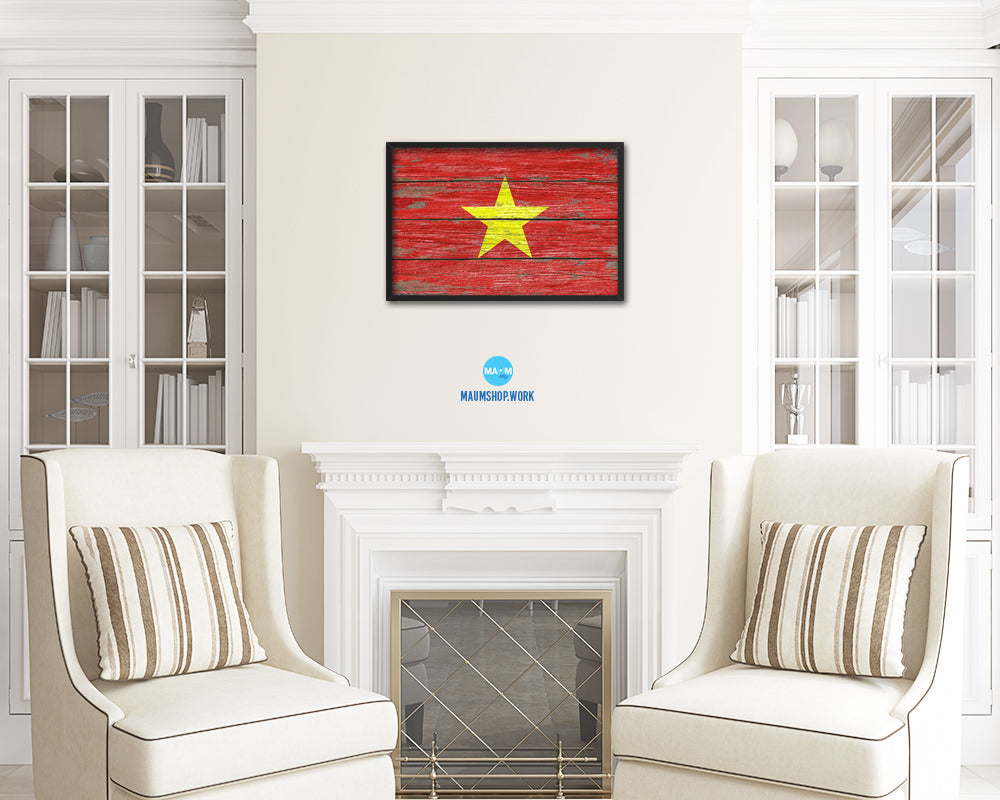 Vietnam Country Wood Rustic National Flag Wood Framed Print Wall Art Decor Gifts