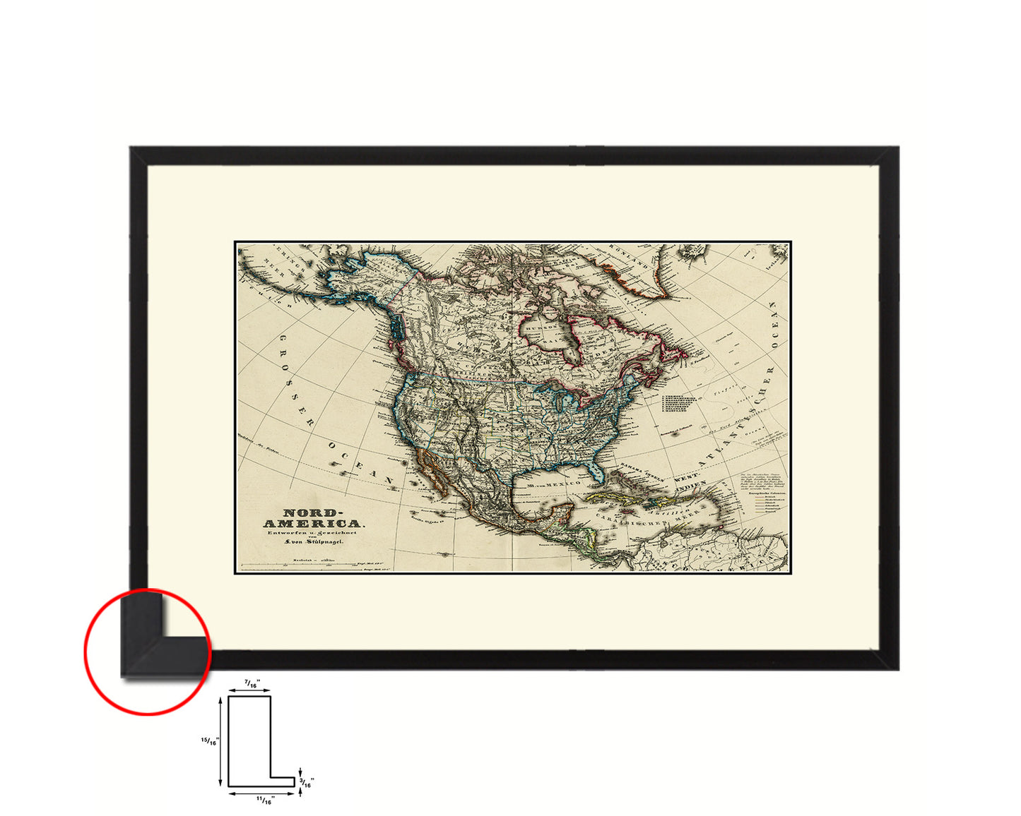 North America Stieler Dark Version 1872 Old Map Framed Print Art Wall Decor Gifts