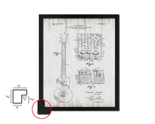 Guitar Bridge & Pickup Assembly Music Vintage Patent Artwork Black Frame Print Gifts