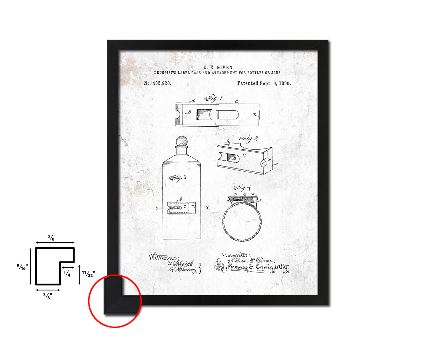 Label Case and Bottles or Jars Pharmacist Vintage Patent Artwork Black Frame Print Gifts