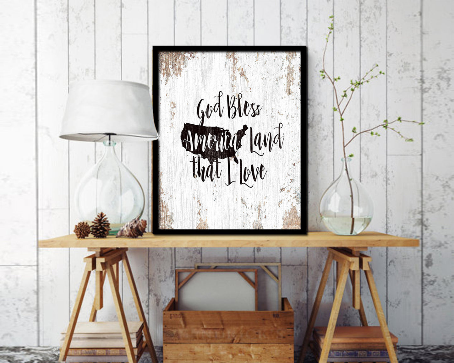 God bless America land that I love Quote Framed Print Home Decor Wall Art Gifts