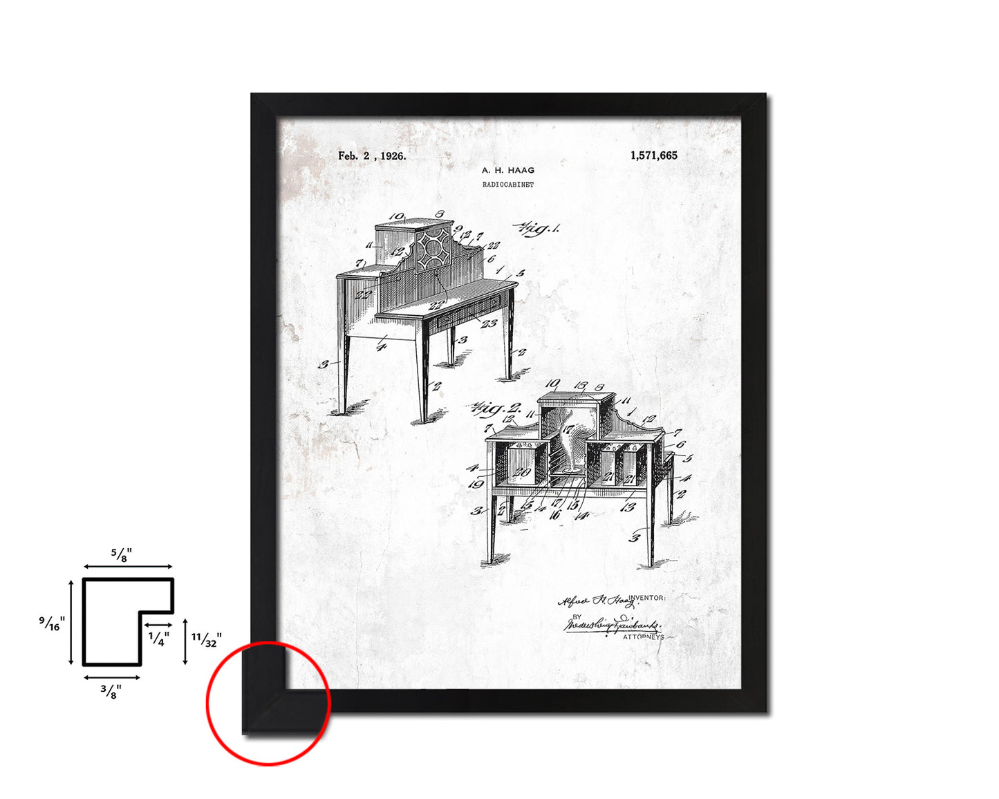 Cabinet Radio Vintage Patent Artwork Black Frame Print Wall Art Decor Gifts