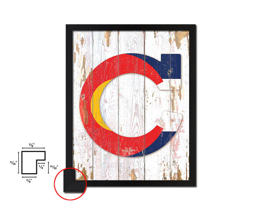 Colorado State Initial Flag Wood Framed Paper Print Decor Wall Art Gifts, Beach