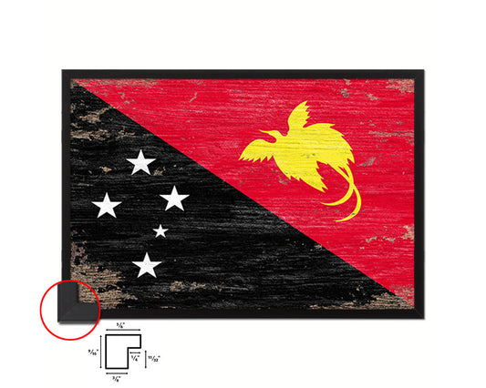 Papua New Guinea Shabby Chic Country Flag Wood Framed Print Wall Art Decor Gifts