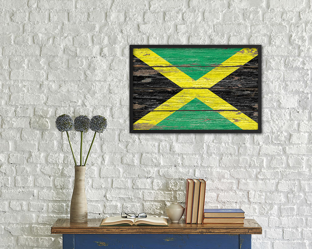 Jamaica Country Wood Rustic National Flag Wood Framed Print Wall Art Decor Gifts