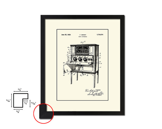 Apparatus Radio Vintage Patent Artwork Black Frame Print Wall Art Decor Gifts