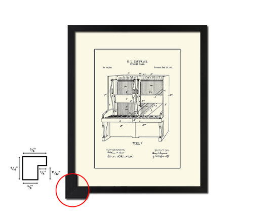 Upright Piano Music Vintage Patent Artwork Black Frame Print Gifts