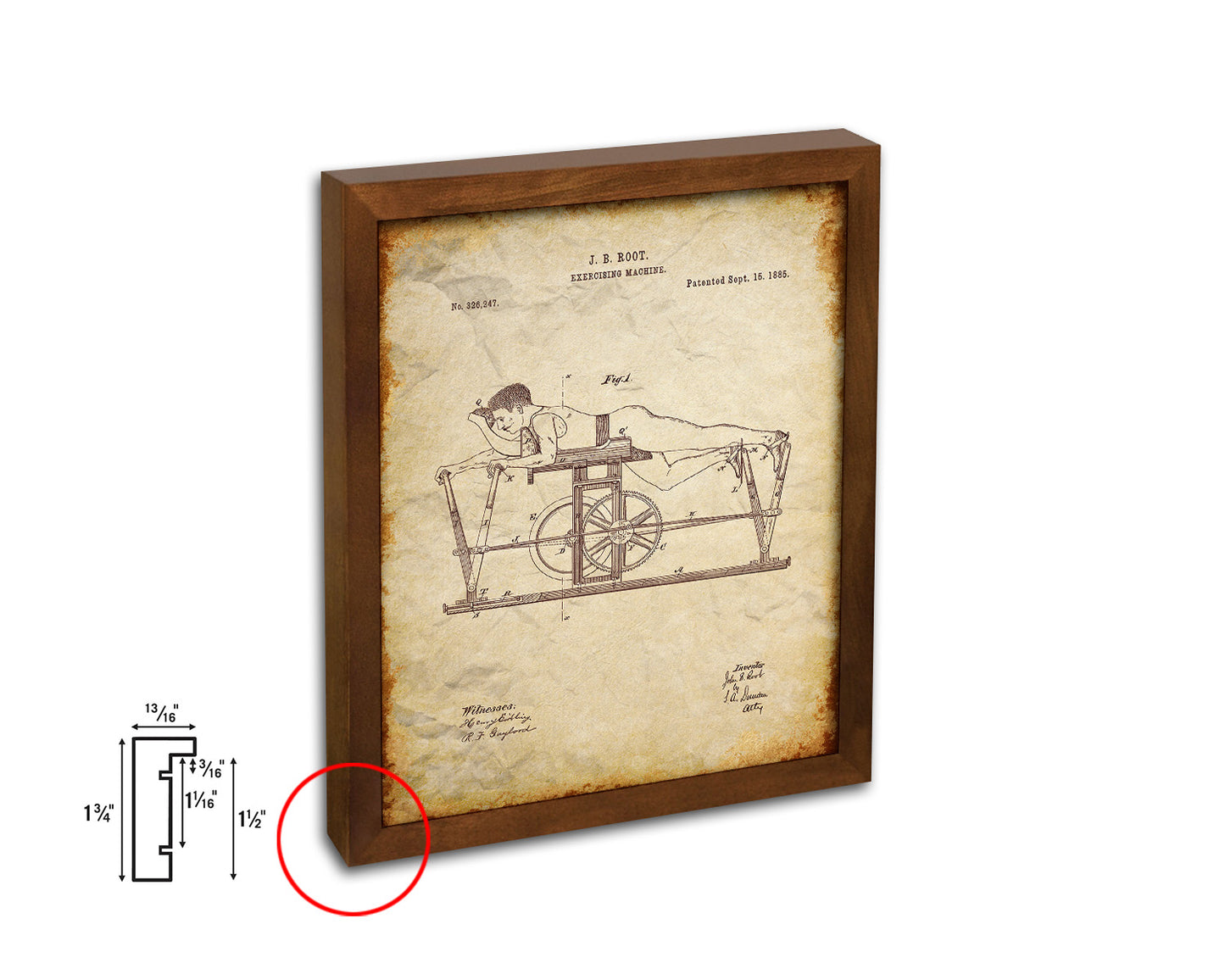 Exercise Machine Sports Vintage Patent Artwork Walnut Frame Gifts