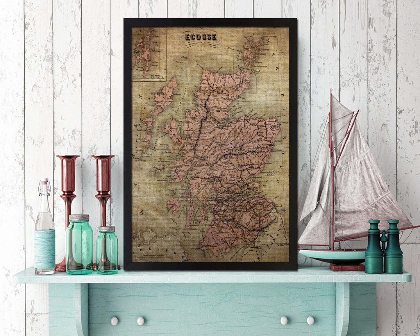 Scotland Vintage Map Wood Framed Print Art Wall Decor Gifts