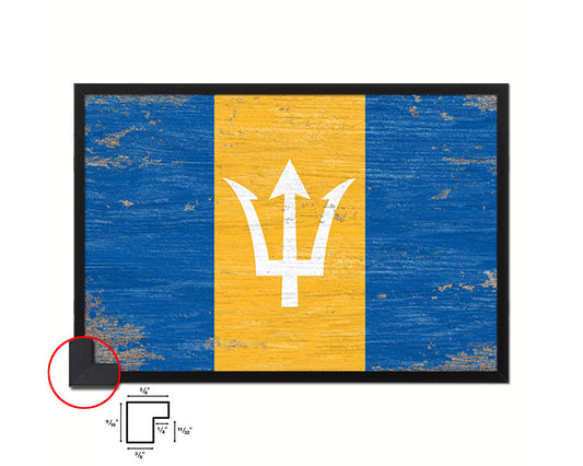 Barbados Shabby Chic Country Flag Wood Framed Print Wall Art Decor Gifts