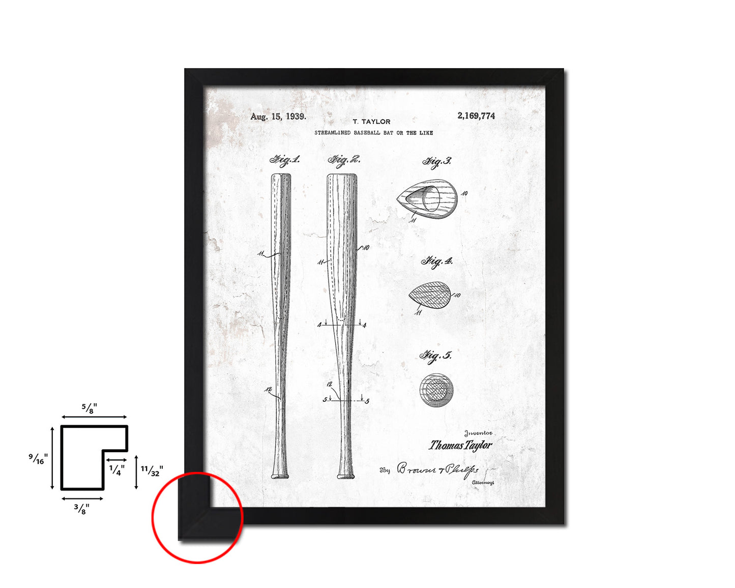 Baseball Bat Sports Vintage Patent Artwork Black Frame Print Wall Art Decor Gifts