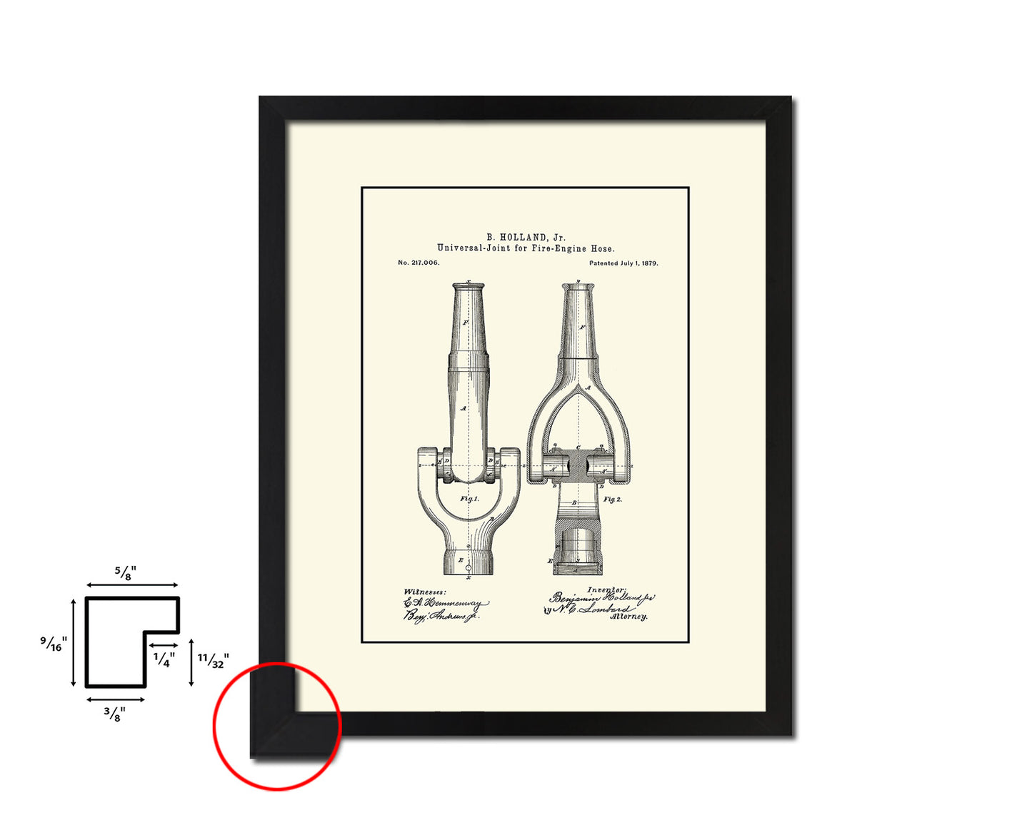 Fire Engine Hose Firefighter Vintage Patent Artwork Black Frame Print Gifts