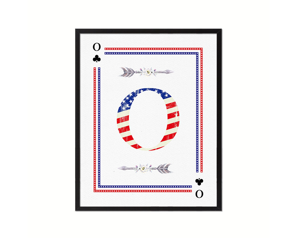 Letter O Custom Monogram Card Decks Clover American Flag Framed Print Wall Art Decor Gifts