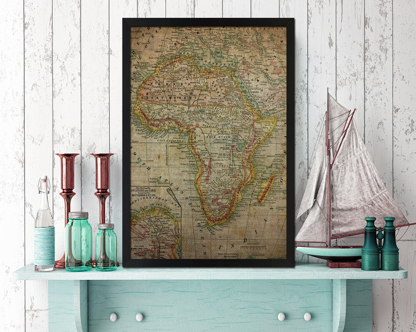 Africa Vintage Map Wood Framed Print Art Wall Decor Gifts