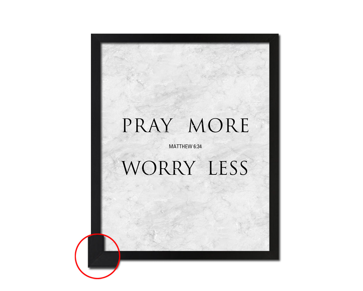 Pray more Worry less, Matthew 6:34 Bible Scripture Verse Framed Print Wall Art Decor Gifts