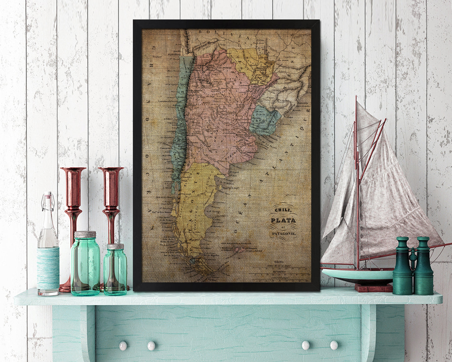 Argentina Chile Patagonia Vintage Map Wood Framed Print Art Wall Decor Gifts