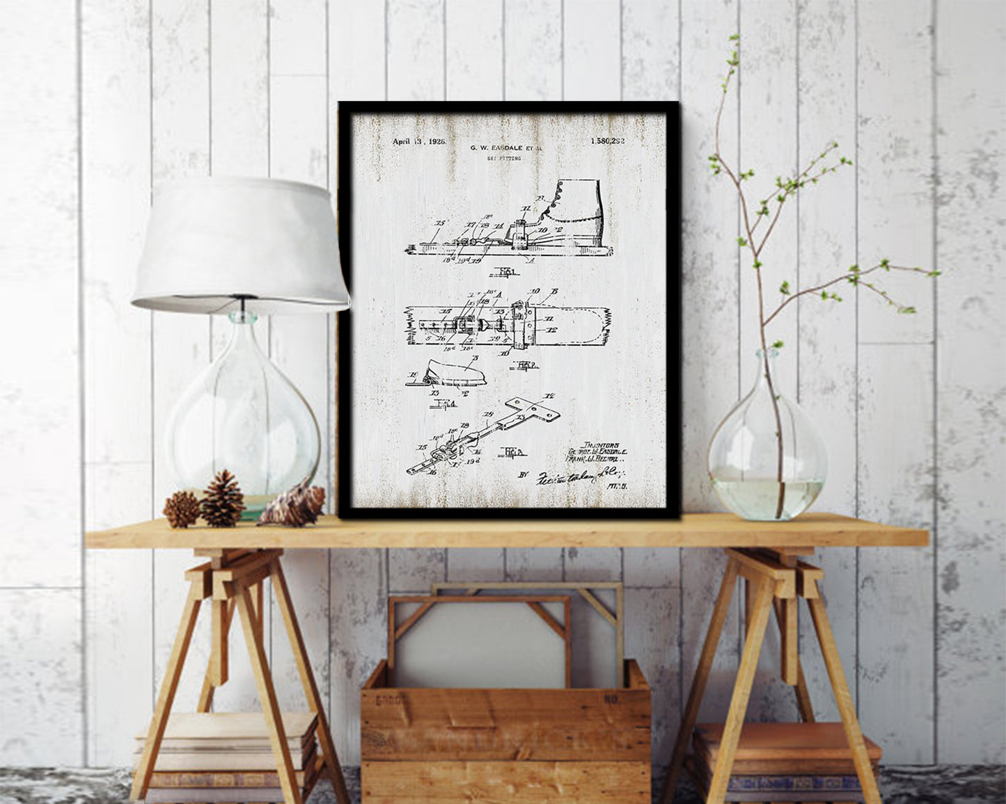 Ski Fitting Sports Vintage Patent Artwork Black Frame Print Gifts