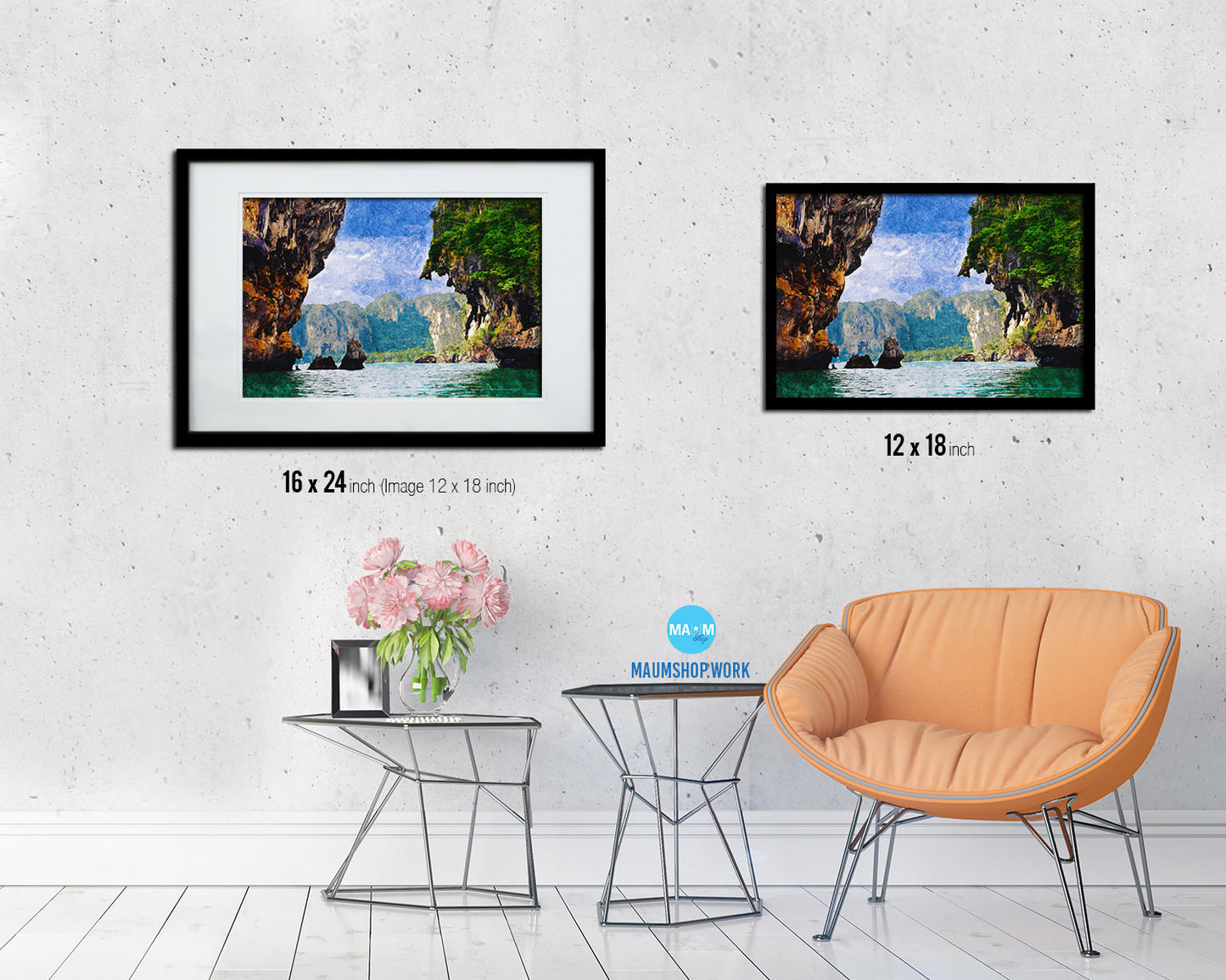 Beautiful Tropical landscape Railay beach, Krabi, Thailand Artwork Painting Print Art Frame Gifts