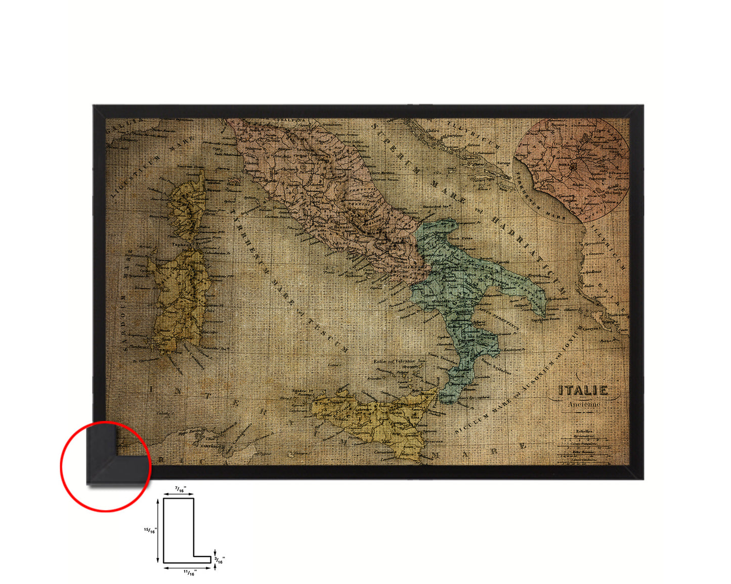 Italy and Rome Vintage Map Framed Print Art Wall Decor Gifts