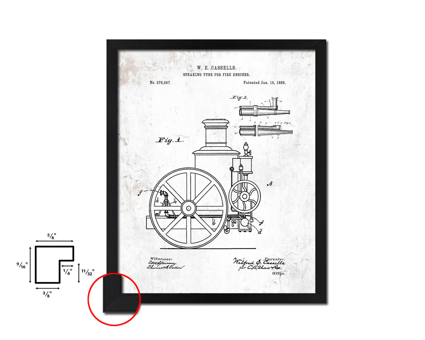 Speaking Tube Engines Firefighter Vintage Patent Artwork Black Frame Print Gifts