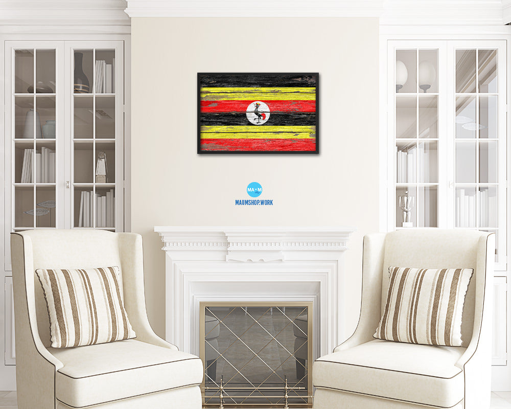 Uganda Country Wood Rustic National Flag Wood Framed Print Wall Art Decor Gifts