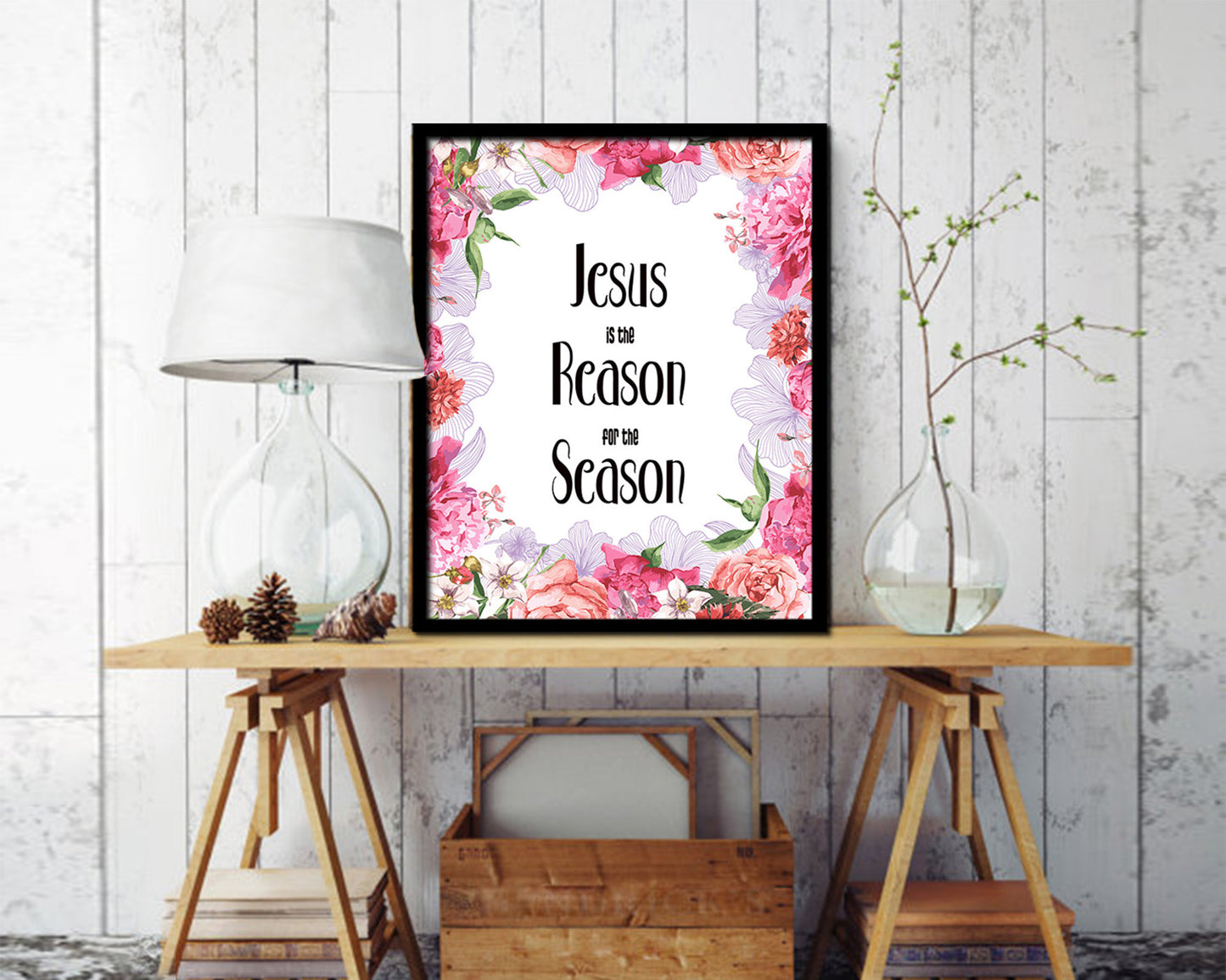 Jesus is the reason for the season Quote Framed Print Home Decor Wall Art Gifts