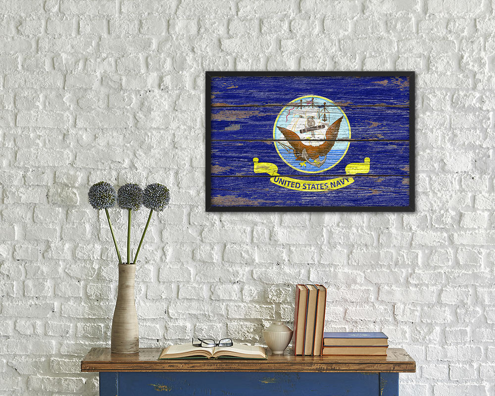 US Navy Wood Rustic Flag Wood Framed Print Wall Art Decor Gifts