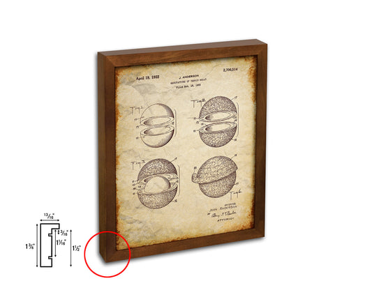 Tennis Ball Sports Vintage Patent Artwork Walnut Frame Gifts