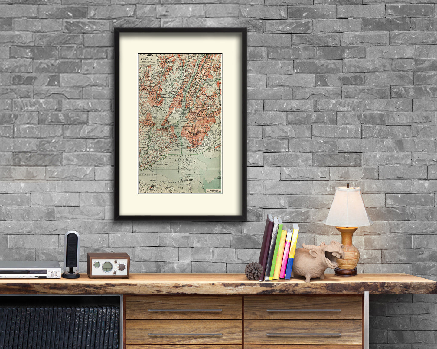 New York End of the Century Period Old Map Framed Print Art Gifts