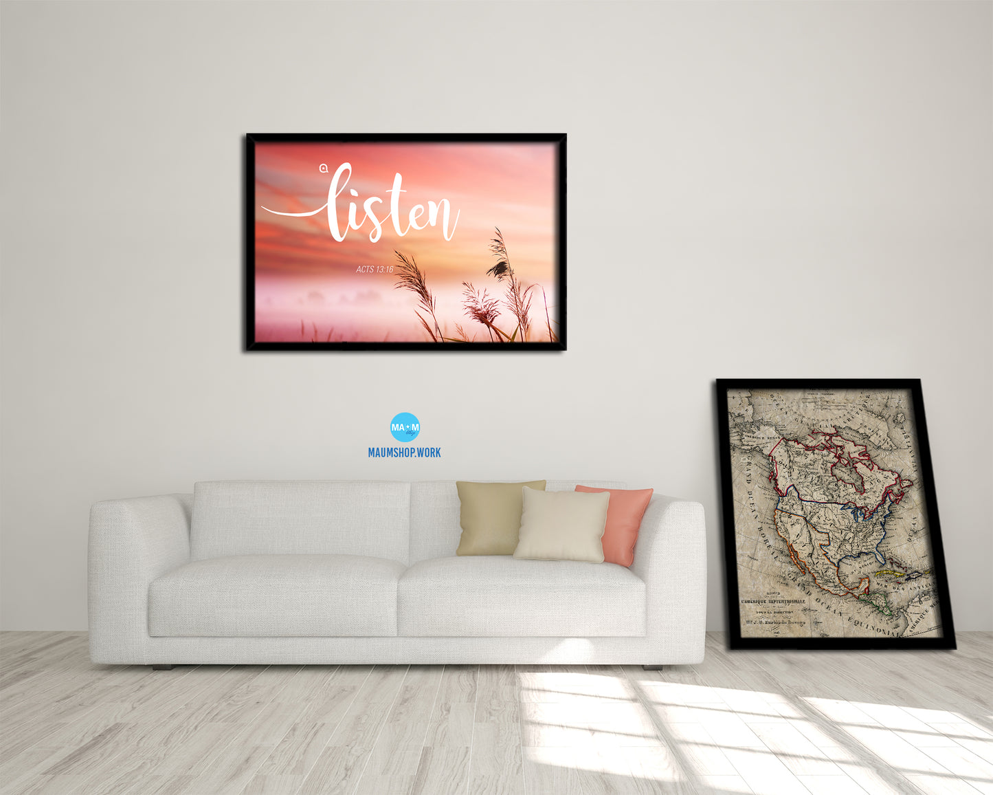 Listen, Acts 13:16 Bible Verse Scripture Framed Print Wall Decor Art Gifts