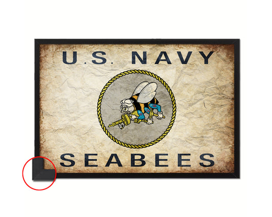 US Navy Seabees Vintage Military Flag Framed Print Sign Decor Wall Art Gifts