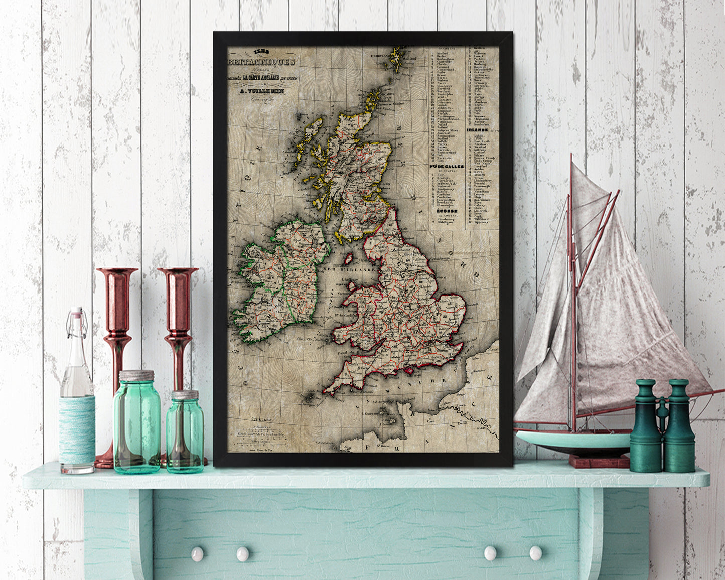 British Isles and Ireland Historical Map Wood Framed Print Art Wall Decor Gifts