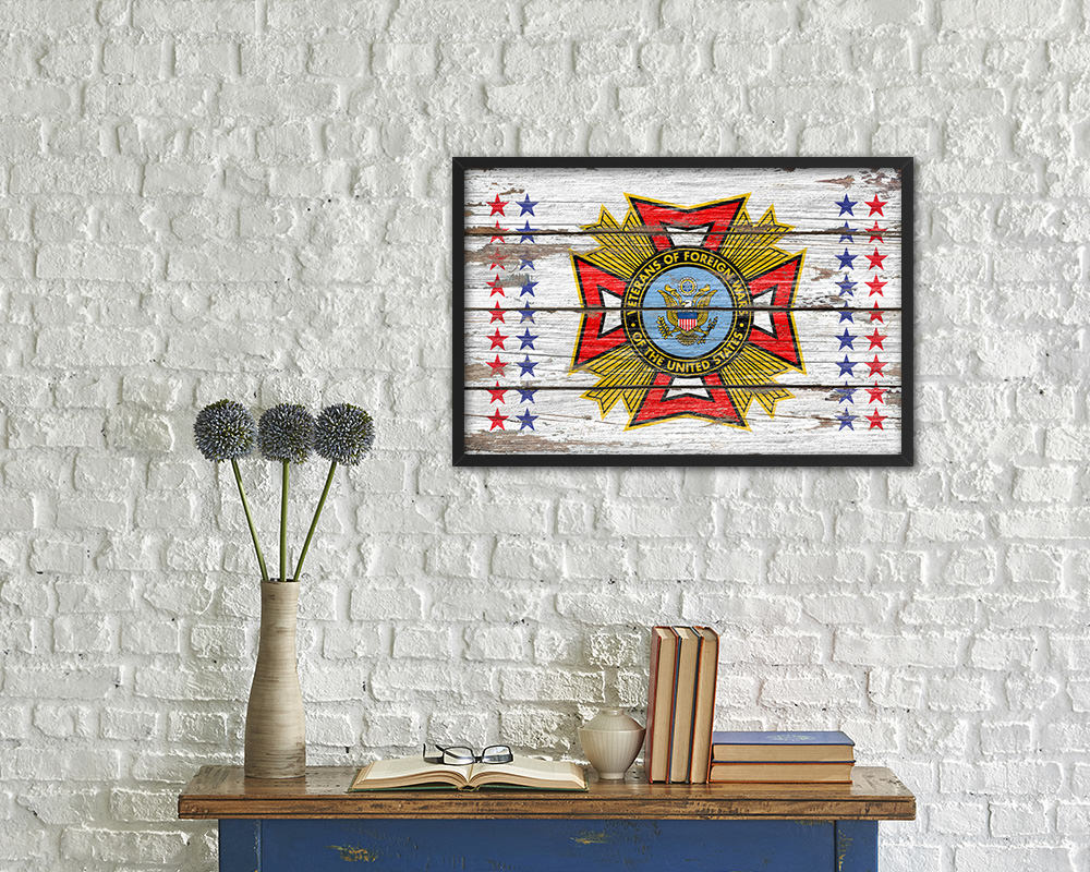 VFW Veterans of Foreign Wars Wood Rustic Flag Wood Framed Print Wall Art Decor Gifts