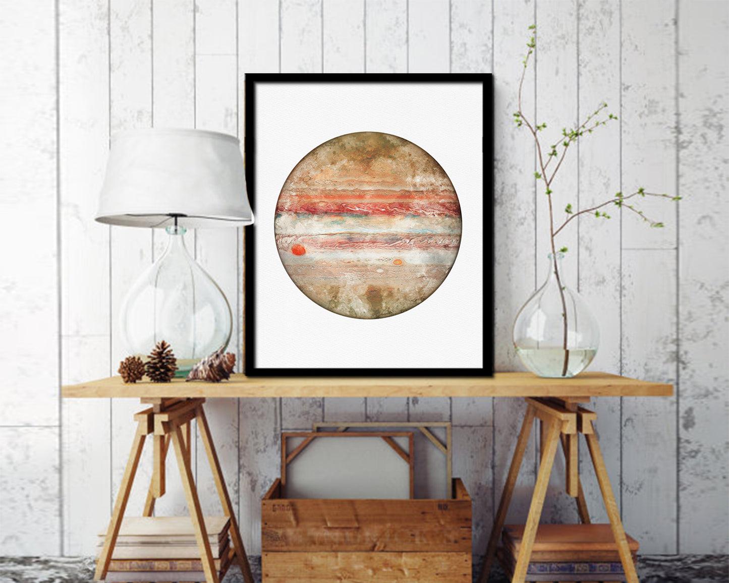 Jupiter Planet Prints Watercolor Solar System Wood Framed Paper Print Wall Art Decor Gifts