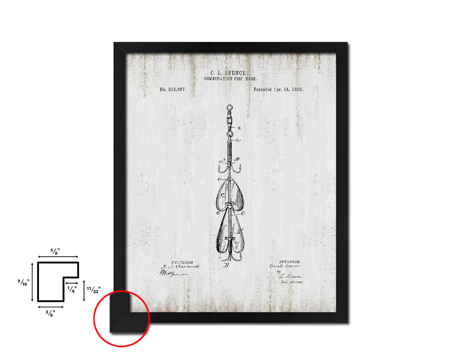 Combination Fish Hook Fishing Vintage Patent Artwork Black Frame Print Gifts