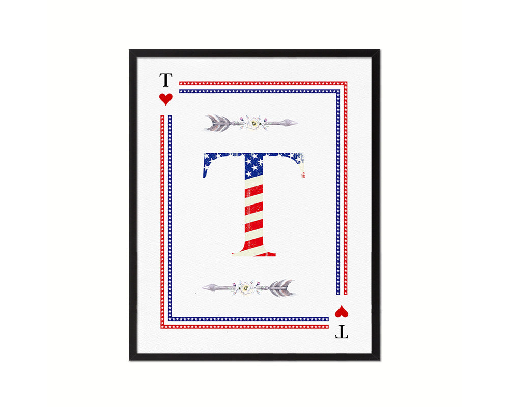 Letter S Custom Monogram Card Decks Heart American Flag Framed Print Wall Art Decor Gifts