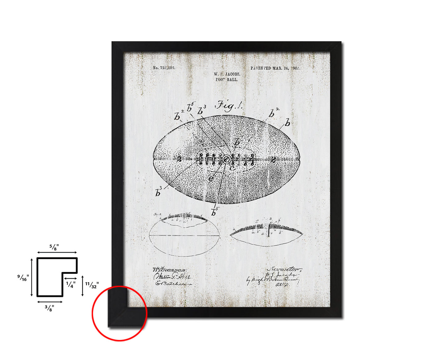 Football Sports Vintage Patent Artwork Black Frame Print Gifts