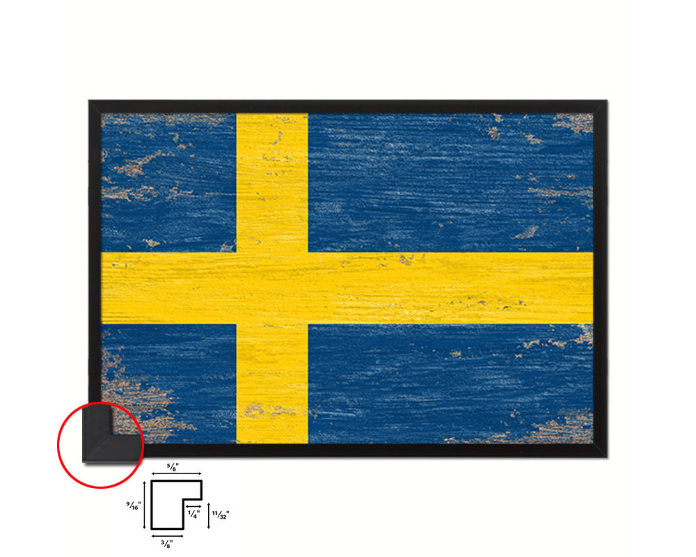 Sweden Shabby Chic Country Flag Wood Framed Print Wall Art Decor Gifts