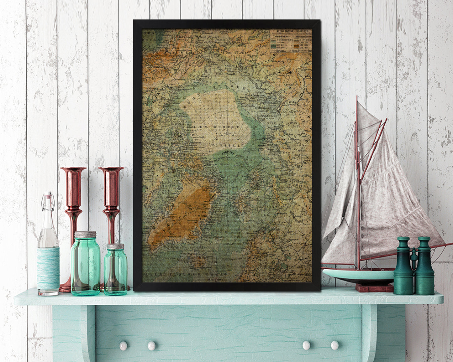 Nord Polarlander Vintage Map Wood Framed Print Art Wall Decor Gifts