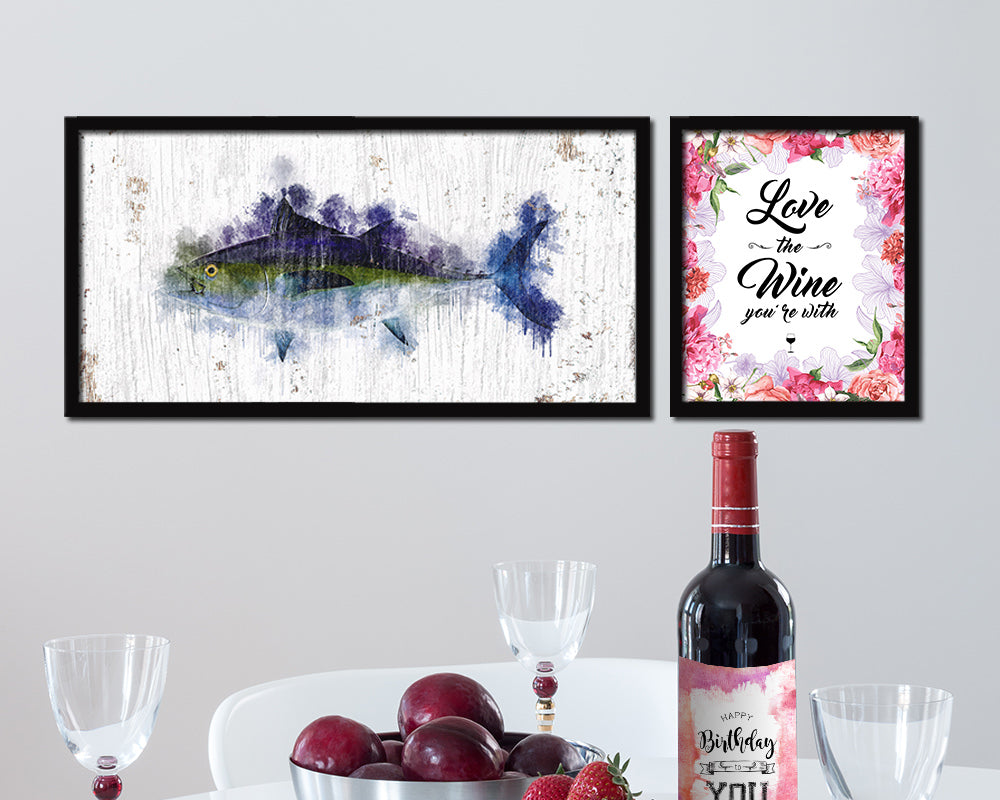 Blackfin Tuna Fish Art Wood Frame Shabby Chic Restaurant Sushi Wall Decor Gifts, 10" x 20"