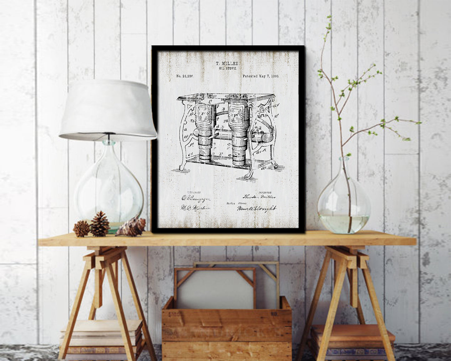 Oil Stove Kitchen Vintage Patent Artwork Black Frame Print Wall Art Decor Gifts